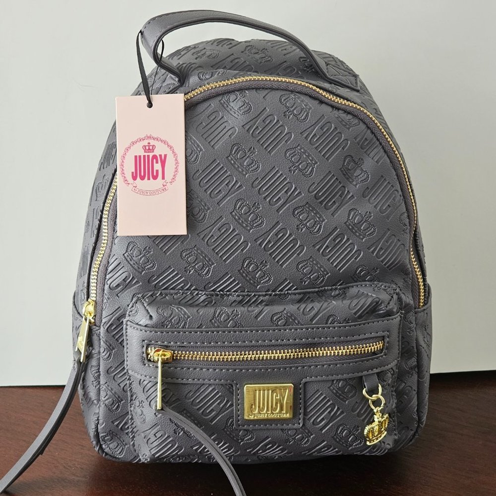 Juicy Couture Crowd Pleaser Emboss Backpack Grey Rabbit Gray 10" NWT